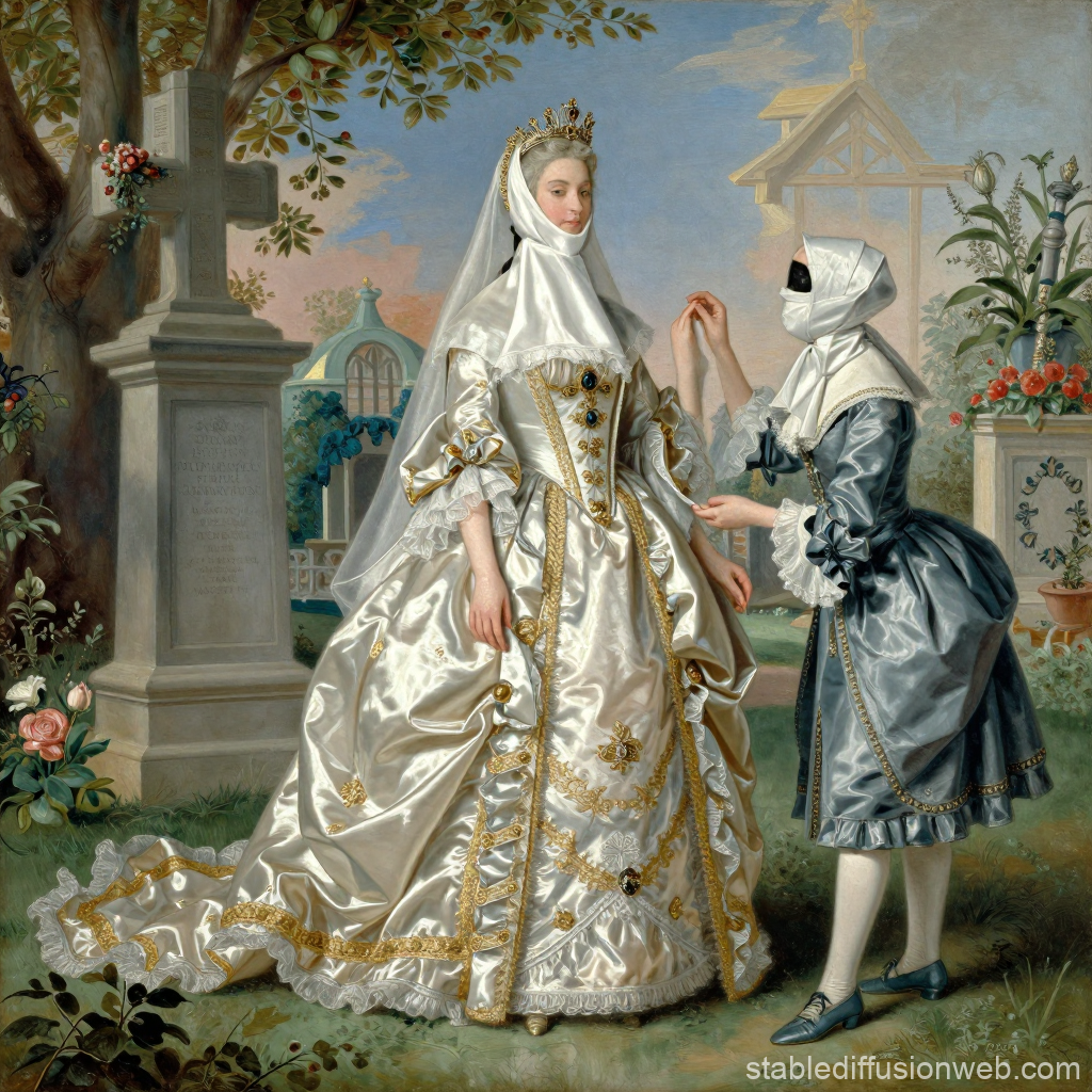 18th Century Aristocratic Woman and Attendant in Garden