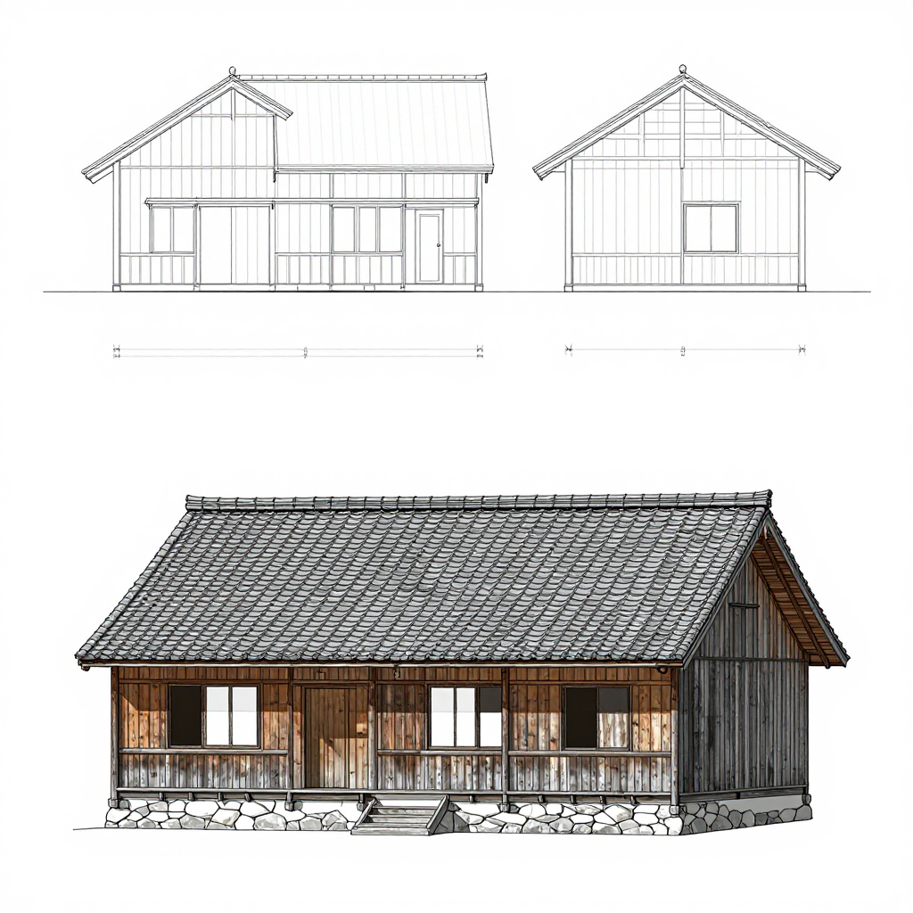1920s Japanese Traditional Wooden House Architectural Drawing