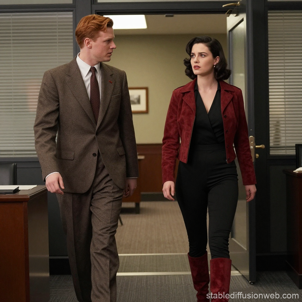 1950s Business Meeting Interrupted by Two Professionals