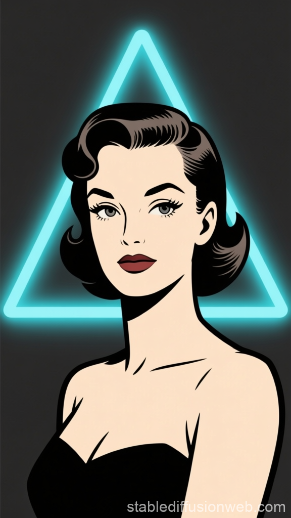 1950s Retro Woman with Neon Triangle Background