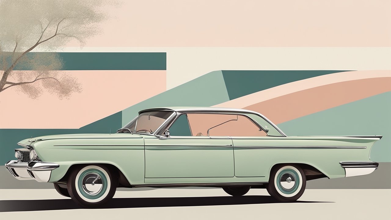 1960s Classic Car Illustration with Soft Pastel Background