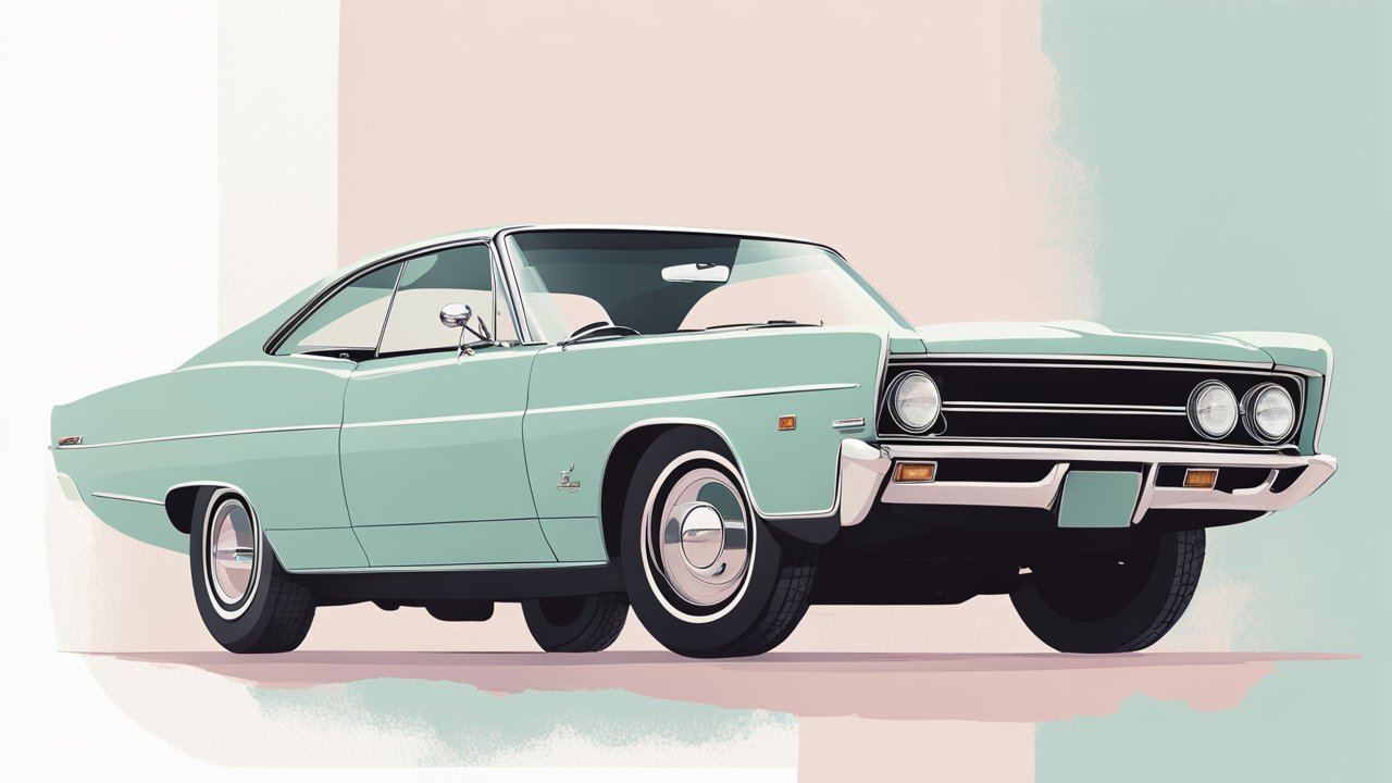 1969 Vintage Car Illustration in Soft Pastel Colors