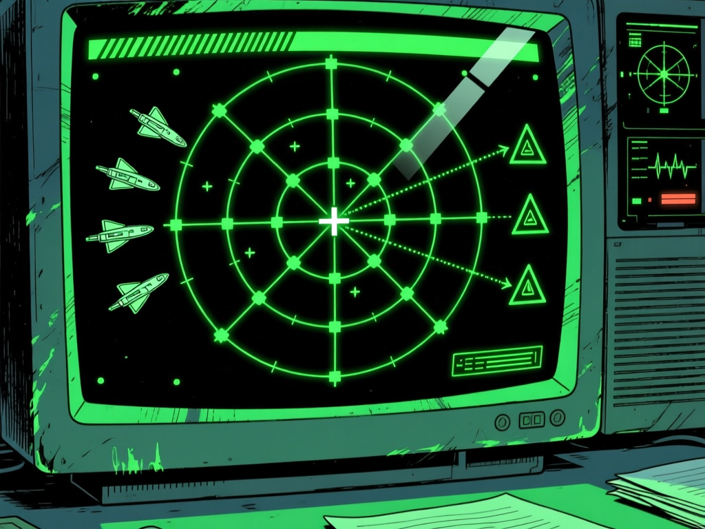 1970s Style CRT Radar Screen with Aircraft Targets