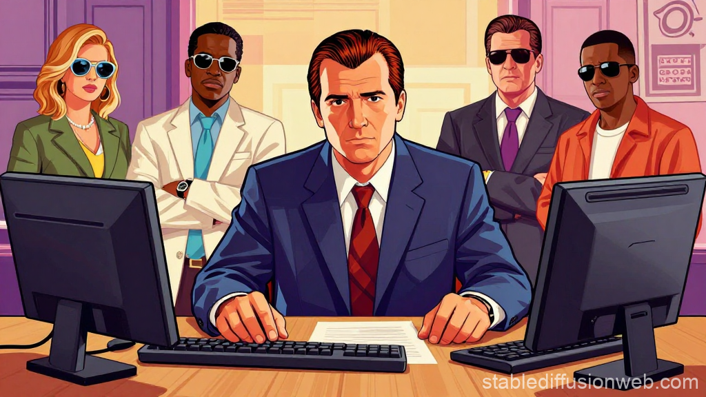 1980s American Detective Team at Office Desk