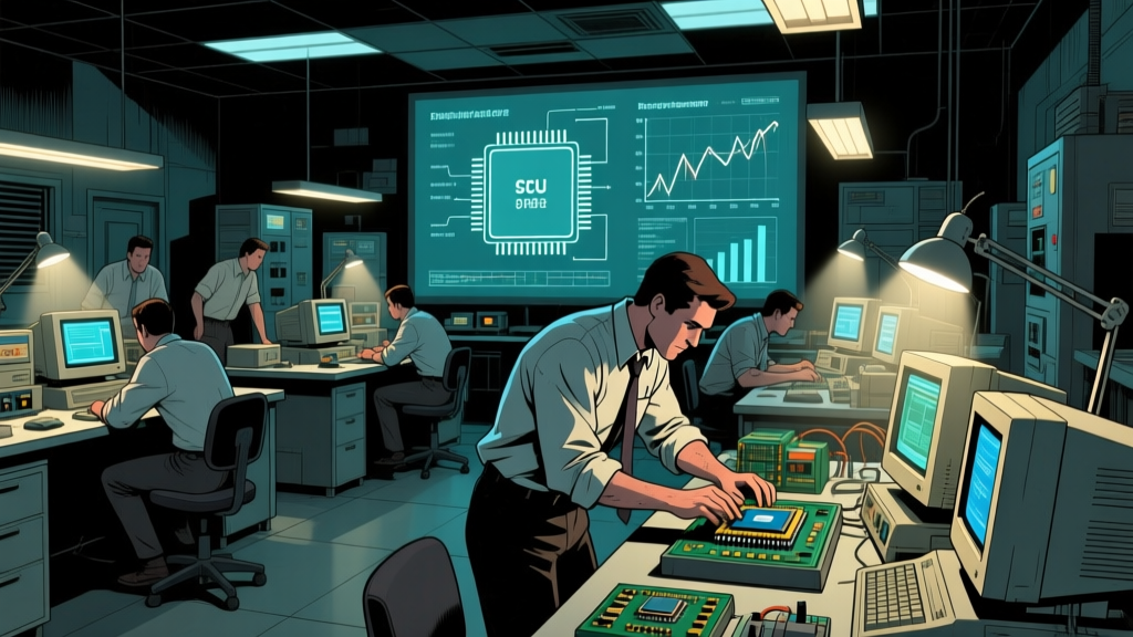 1990s Semiconductor Lab with Engineers at Work