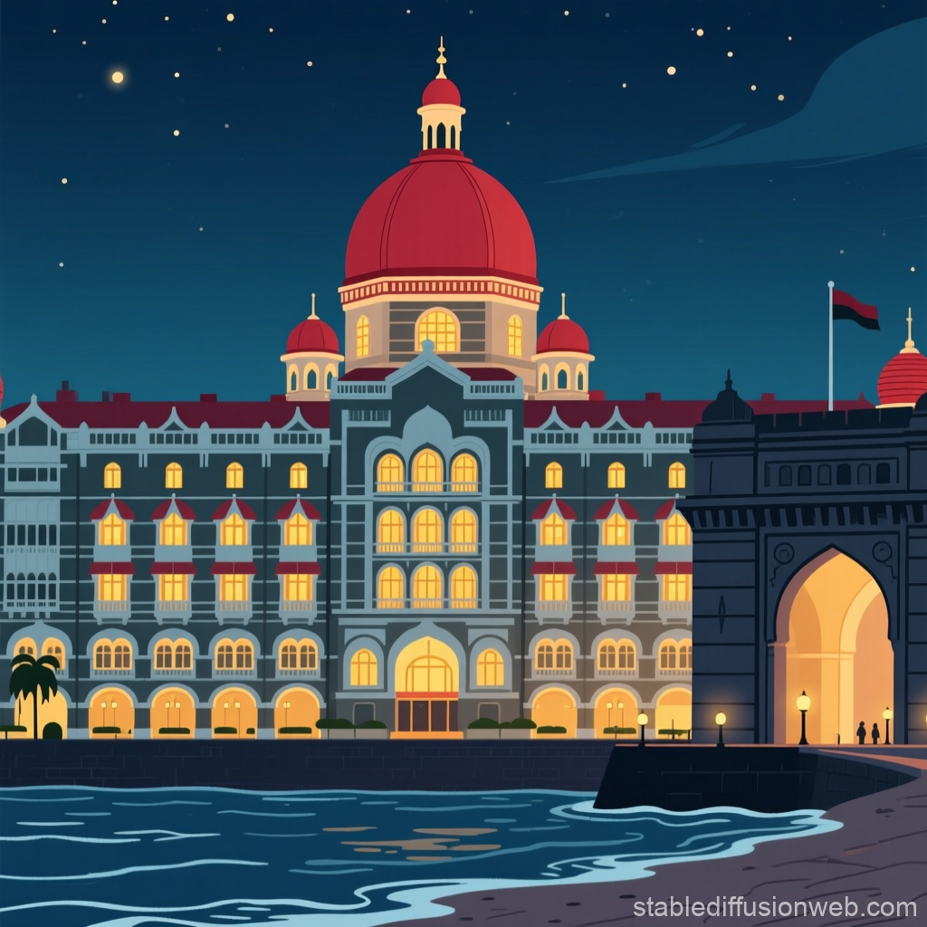 2D Animated Night View of Iconic Indian Architecture