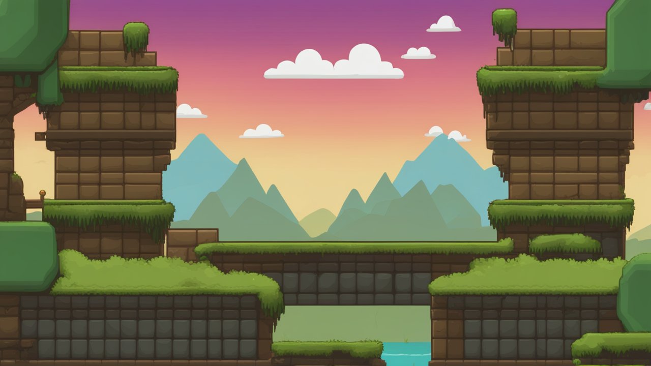 2D Game Landscape Tileset with Grass and Mountains