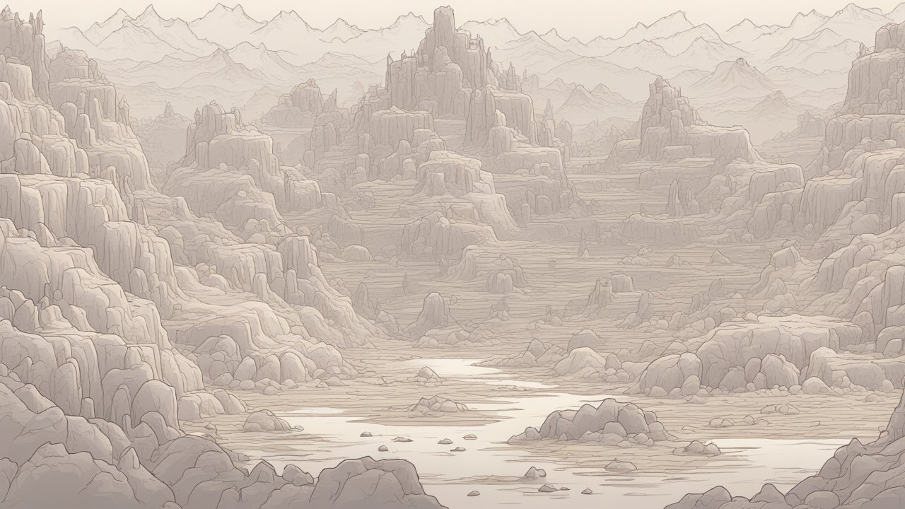 2D Hell Landscape with Rocky Terrain and Mountains