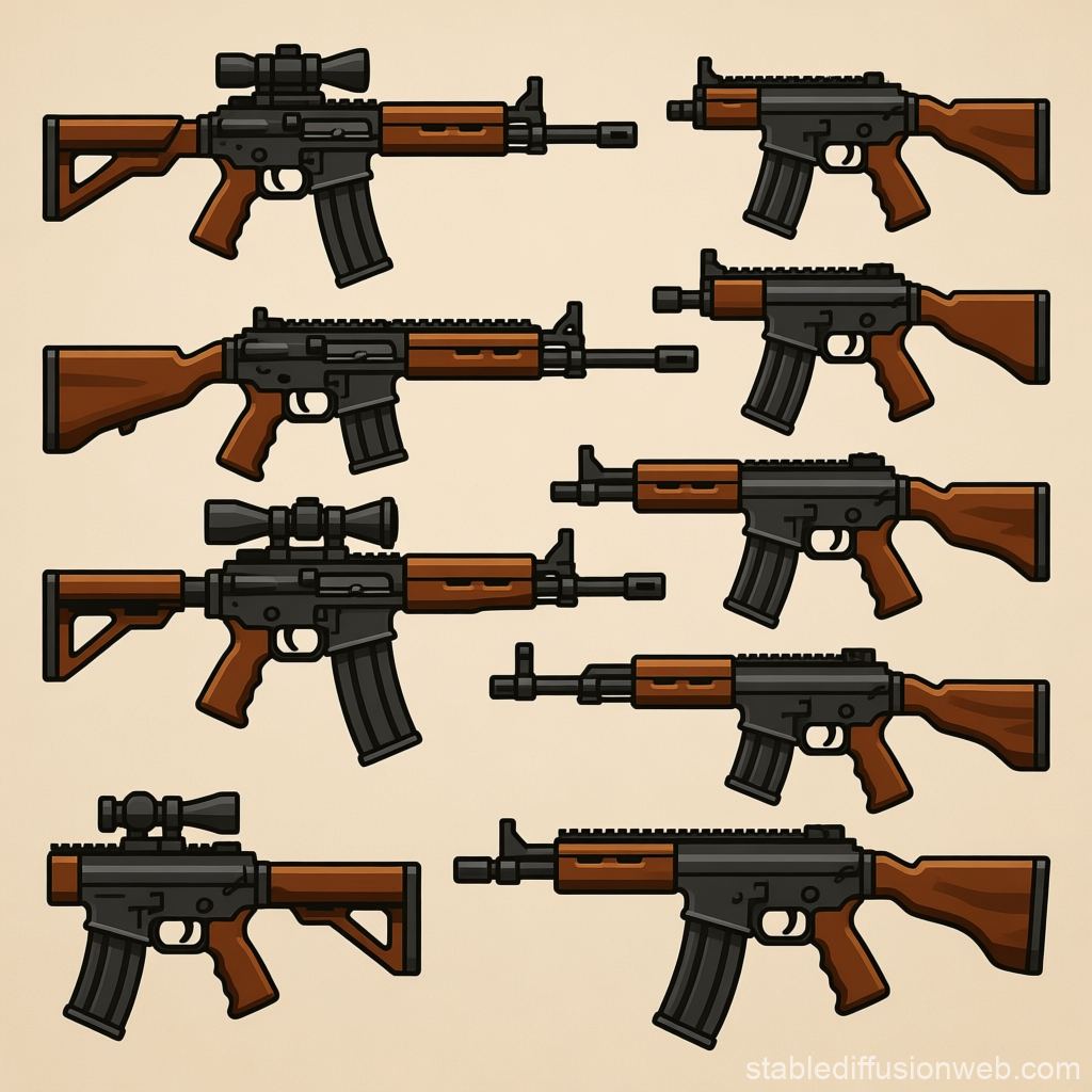 2D Illustrated Assault Rifle Weapon Assets Set