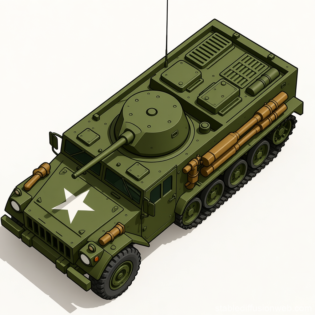 2D Top View Illustration of Military Armored Vehicle