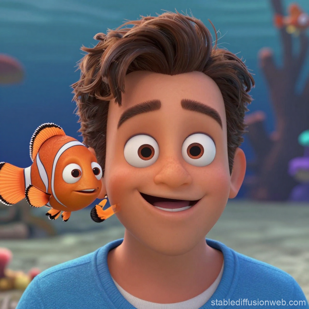 3D Animated Boy with Clownfish Friend Underwater