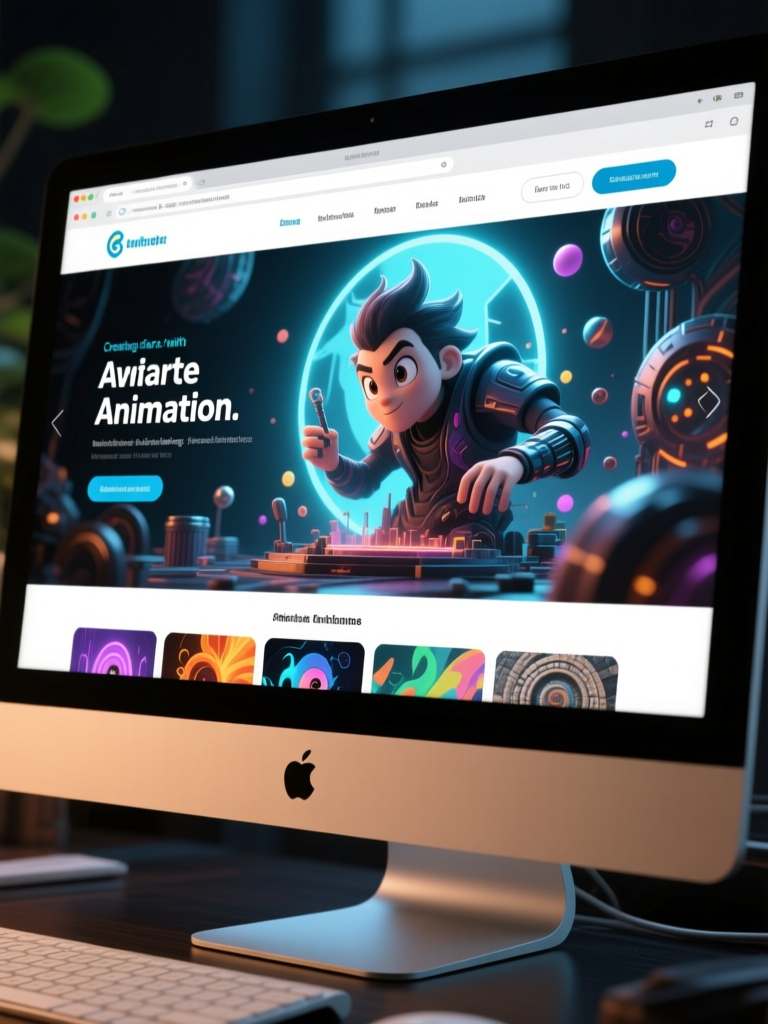 3D Animated Character on Creative Animation Website Display