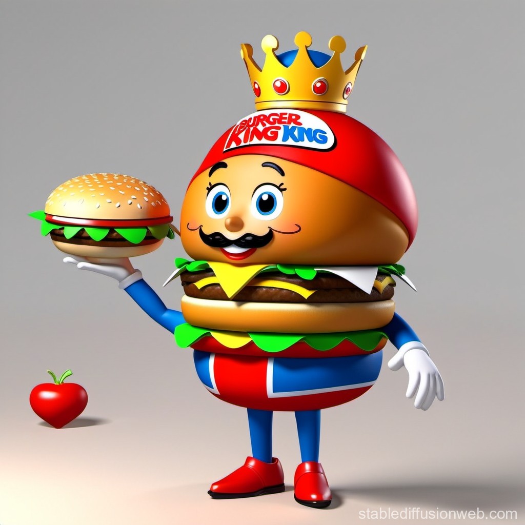3D Burger King Mascot Holding a Burger