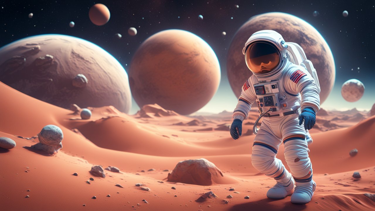 3D Cartoon Astronaut on Alien Desert Planet
