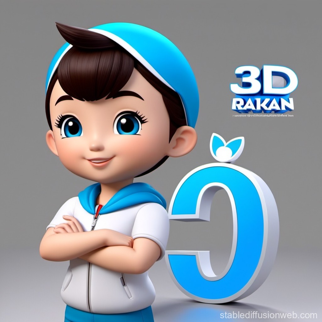3D Cartoon Boy Character with Blue Hoodie and Cap