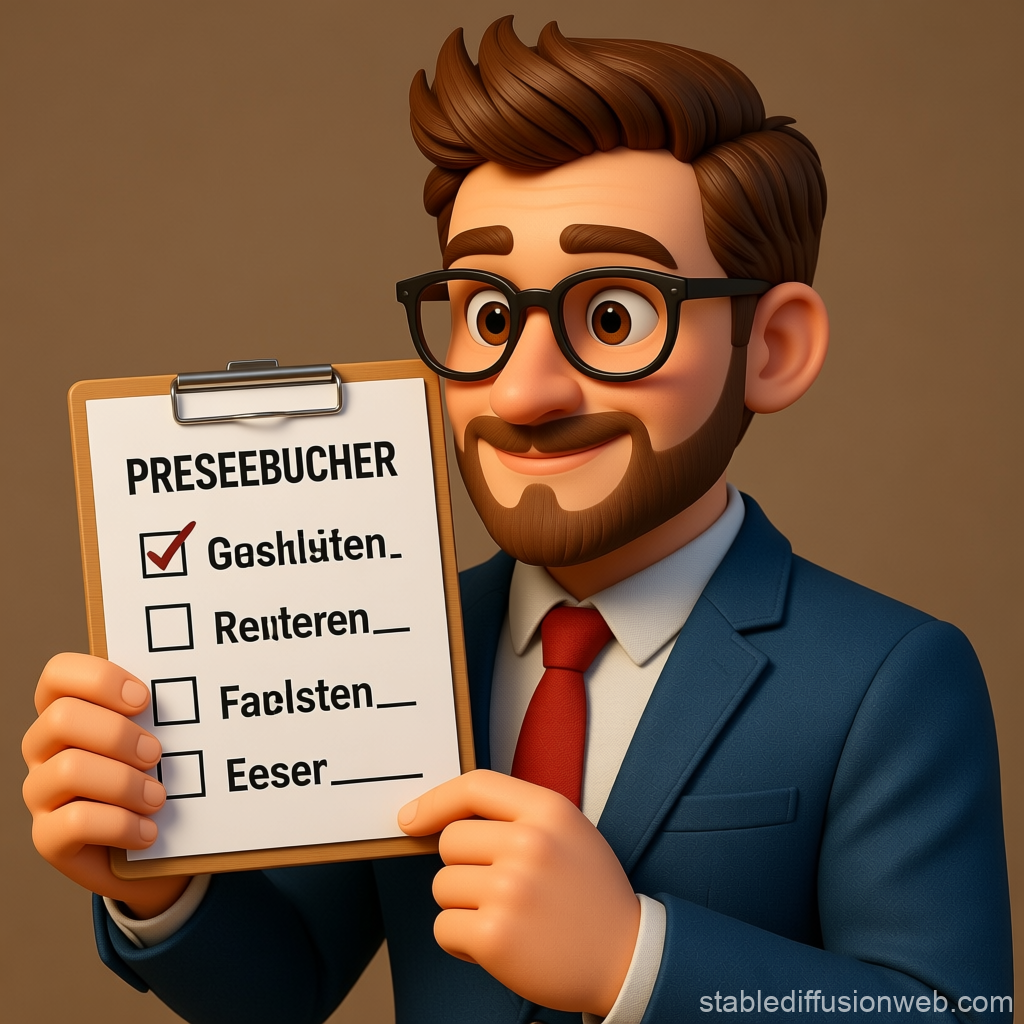 3D Cartoon Businessman Holding a Checklist
