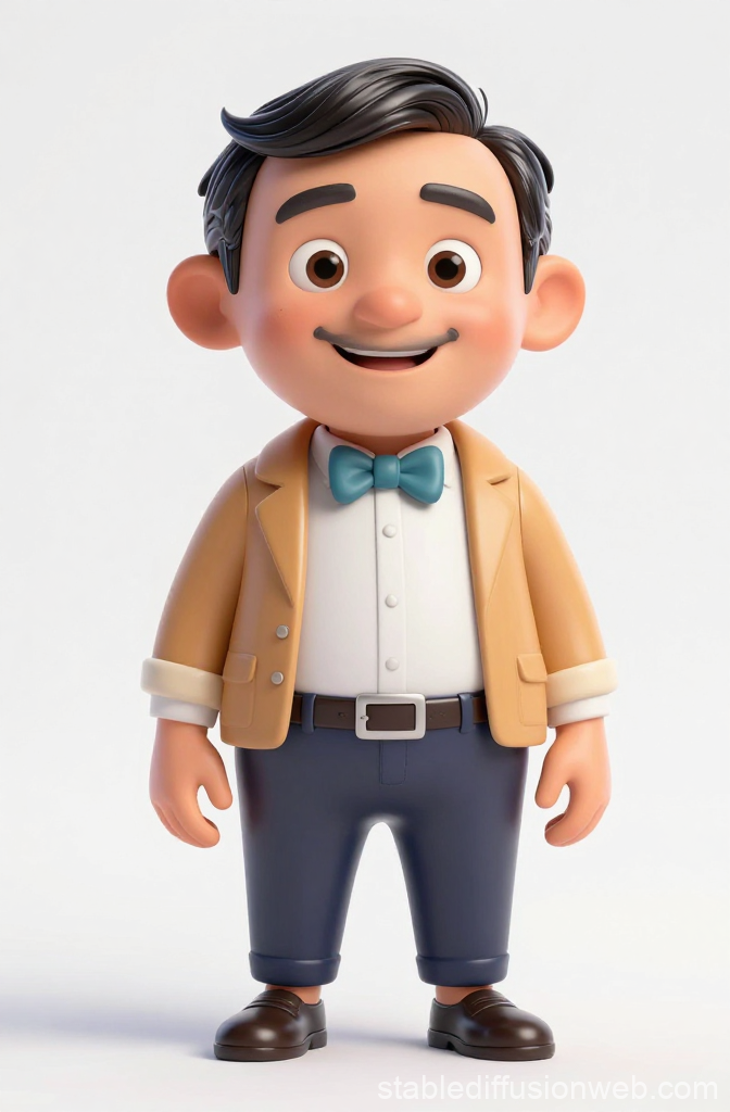 3D Cartoon Character with Bow Tie and Blazer