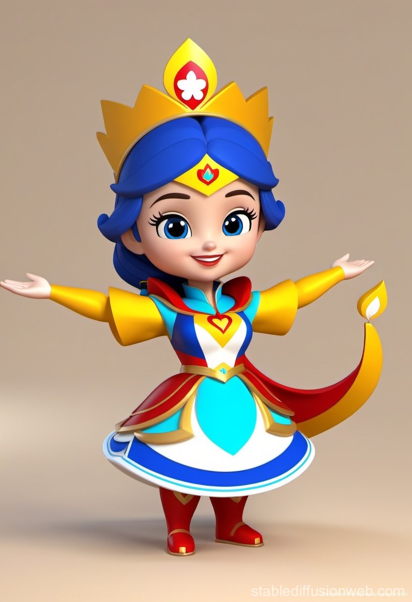 3D Cartoon Princess Character with Blue Hair and Crown
