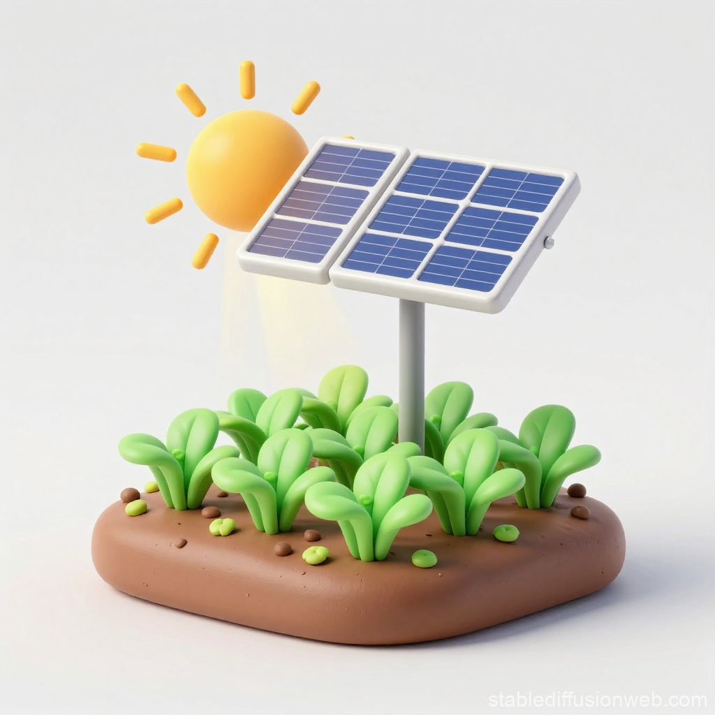 3D Claymorphism Solar Panel with Plants and Sun