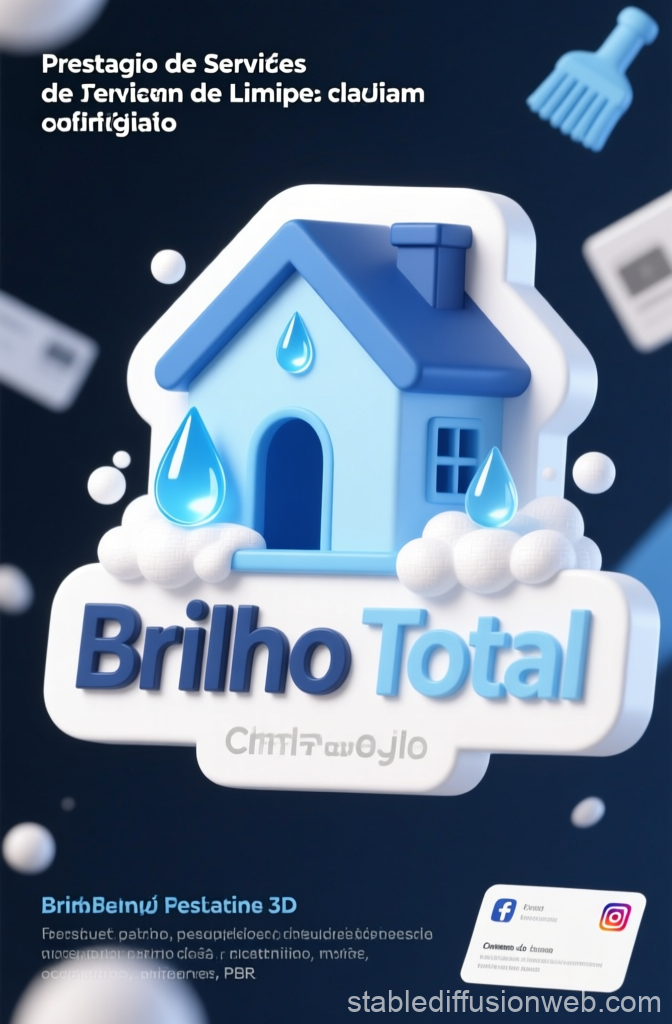 3D Cleaning Service Logo with House and Water Droplets