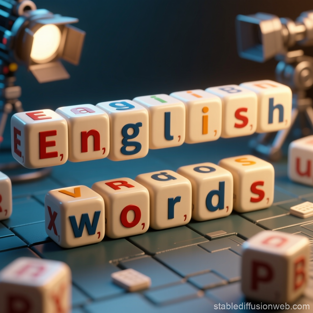 3D Cubes Forming English Words on a Digital Surface