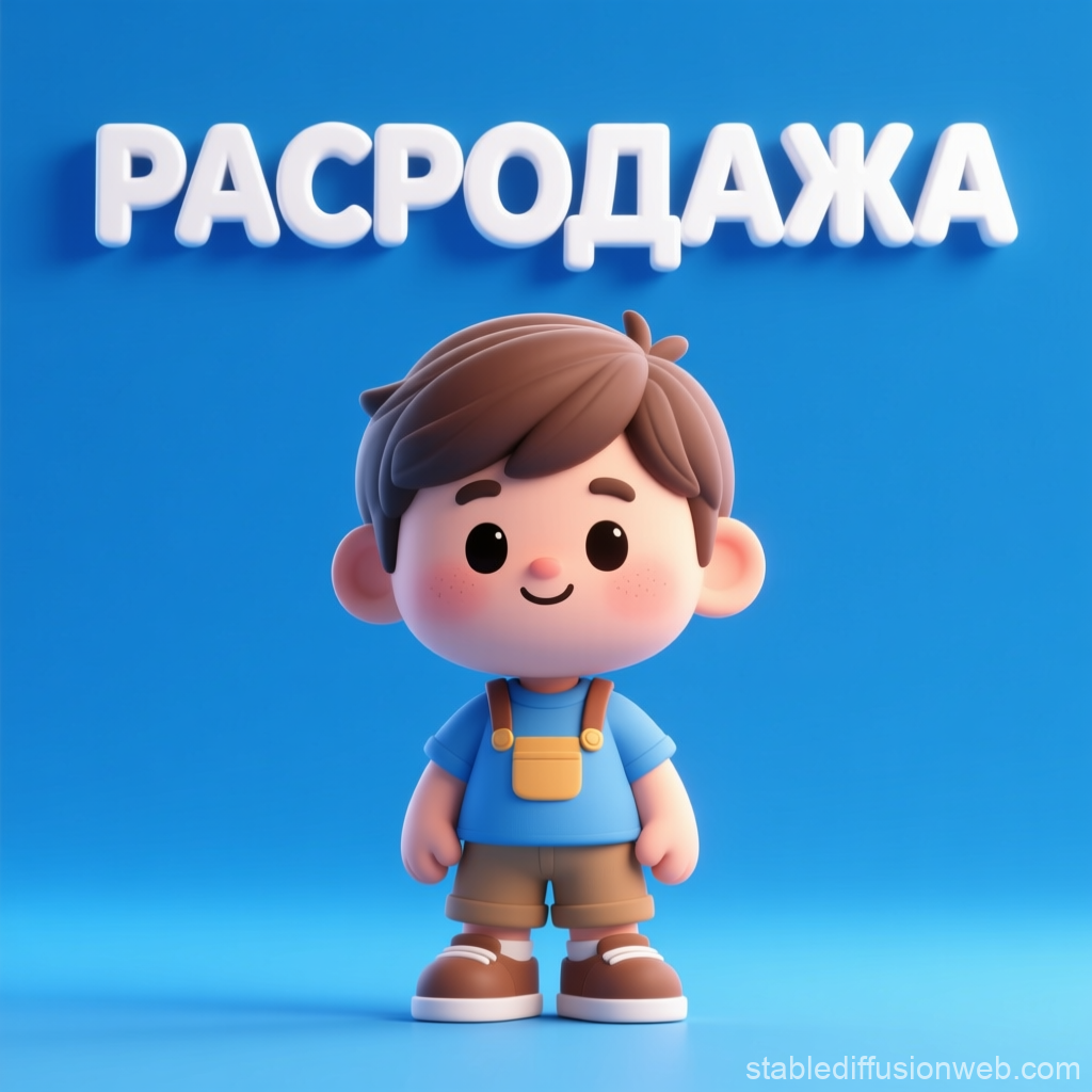 3D Cute Boy Character with Russian Sale Text