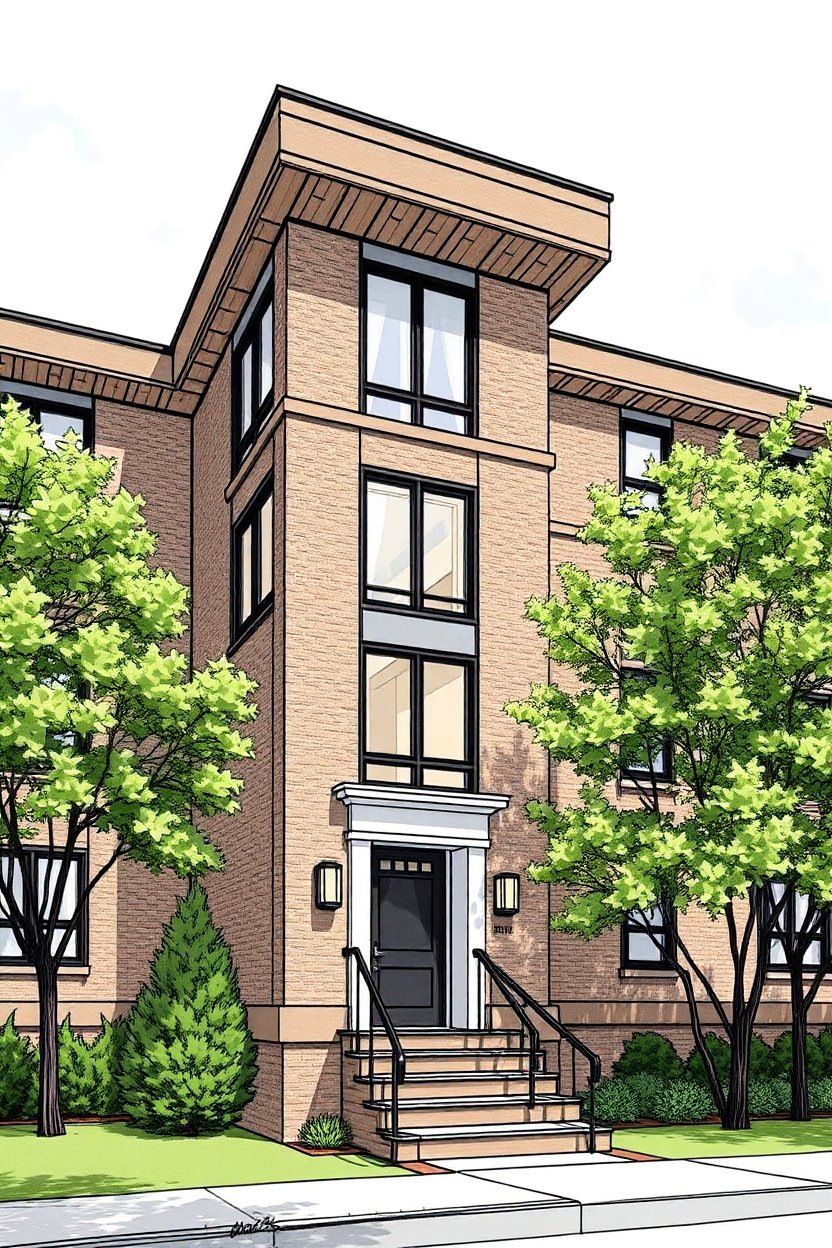 3D Exterior Sketch of Modern Dorm Building