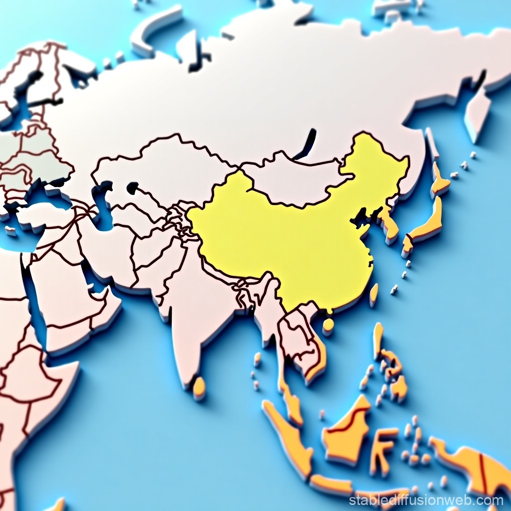 3D Map Highlighting China in Asia