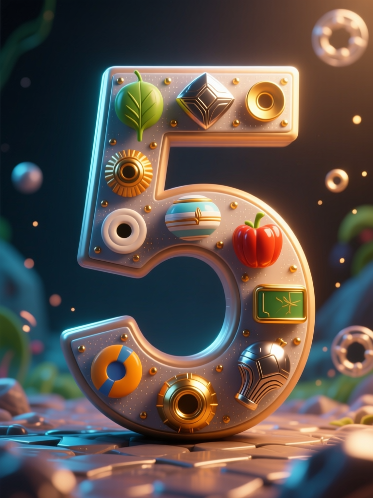 3D Number Five with Decorative Elements