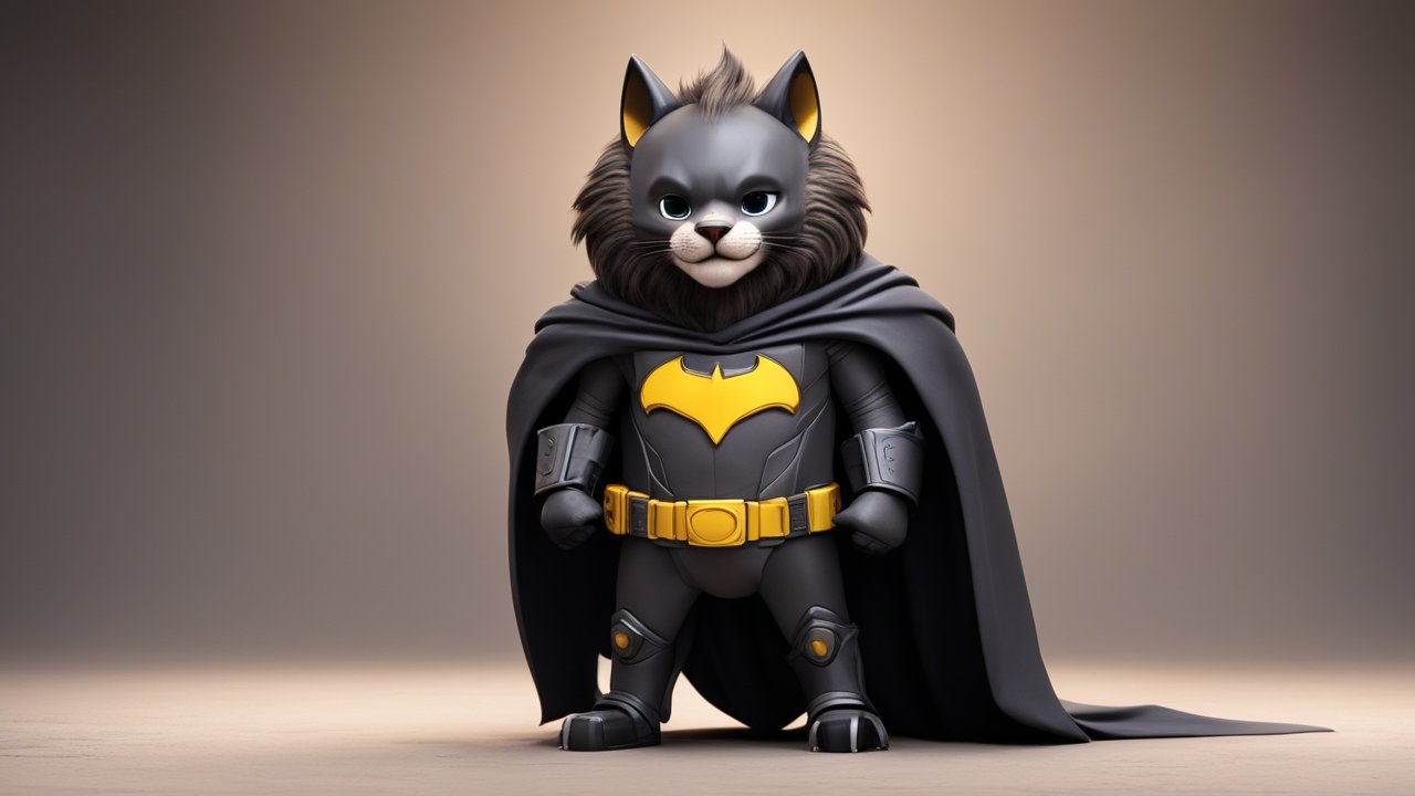 3D Render of a Cat Hero in Batman-Inspired Costume