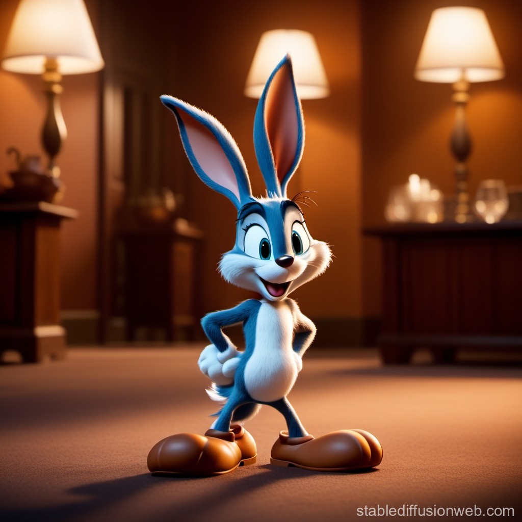 3D Render of a Cheerful Cartoon Bunny in Cozy Room