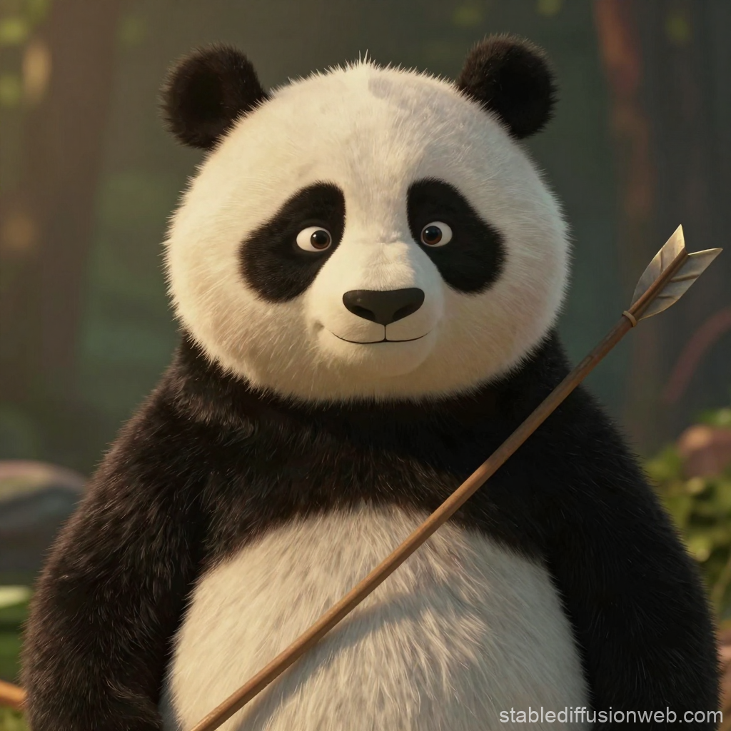 3D Render of a Cute Panda Holding an Arrow