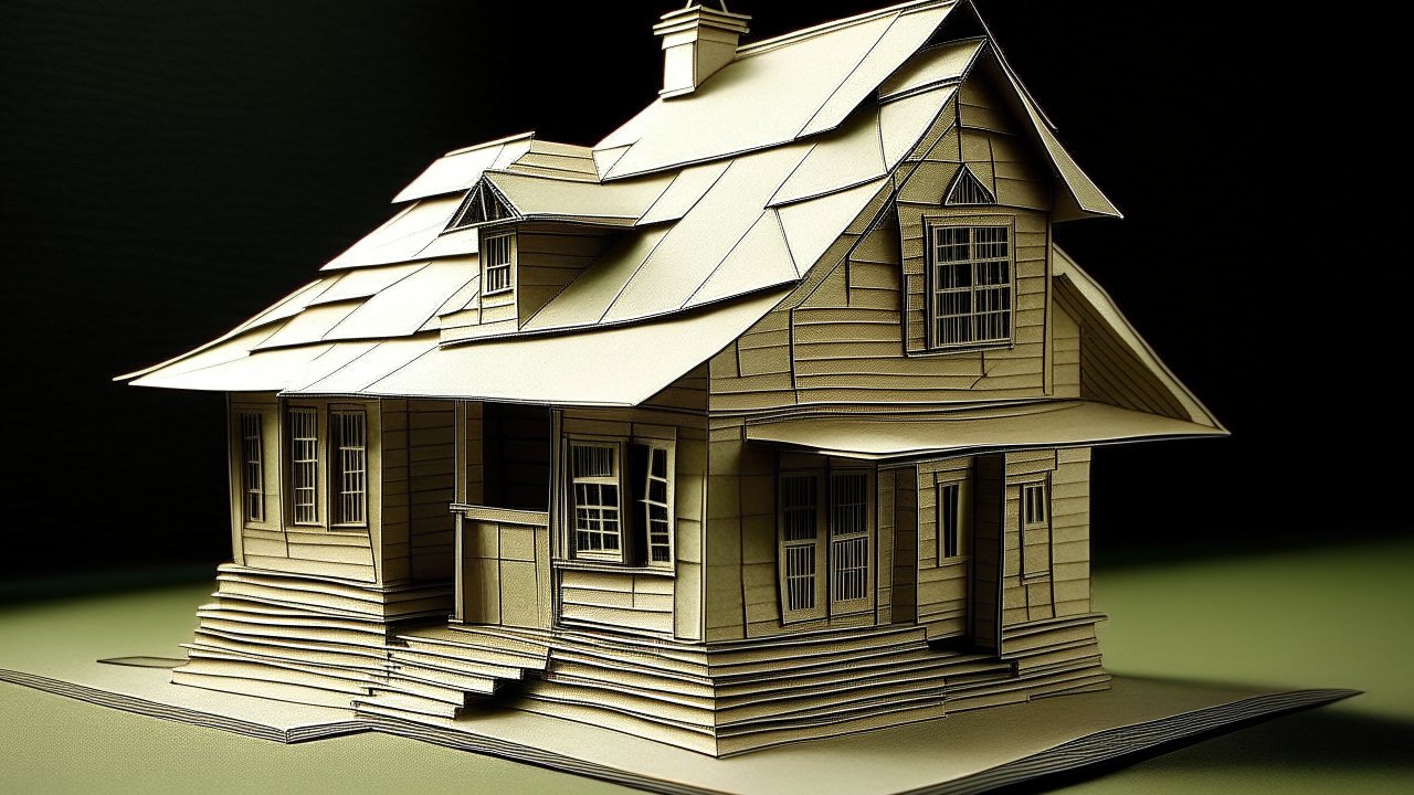 3D Render of a Detailed Paper Model House