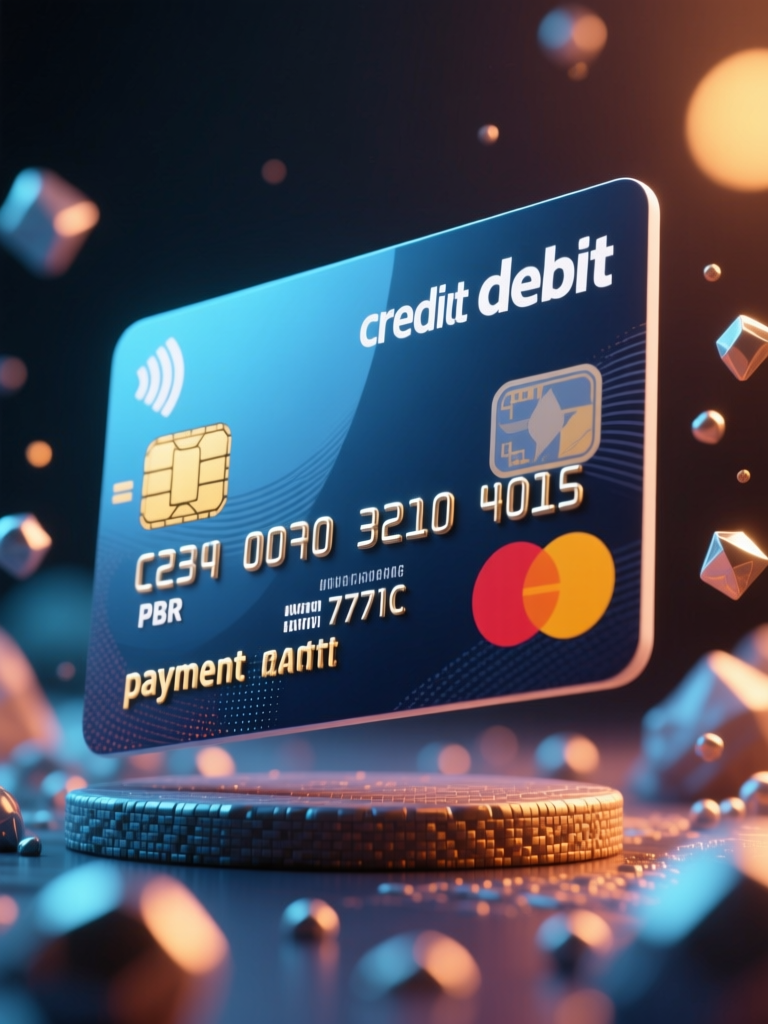 3D Render of a Floating Credit Debit Card with Futuristic Elements