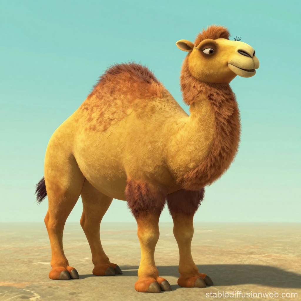 3D Render of a Friendly Yellow-Orange Camel