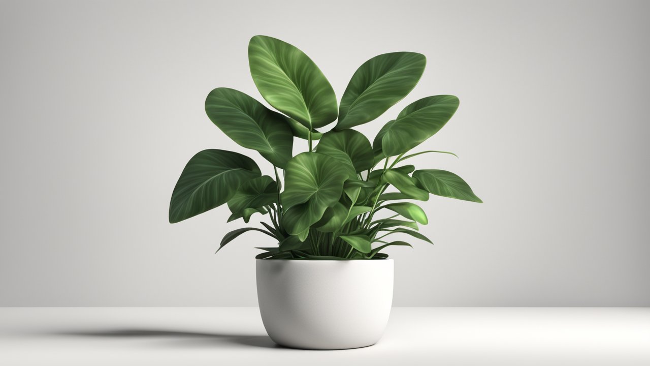 3D Render of a Green Houseplant in White Pot