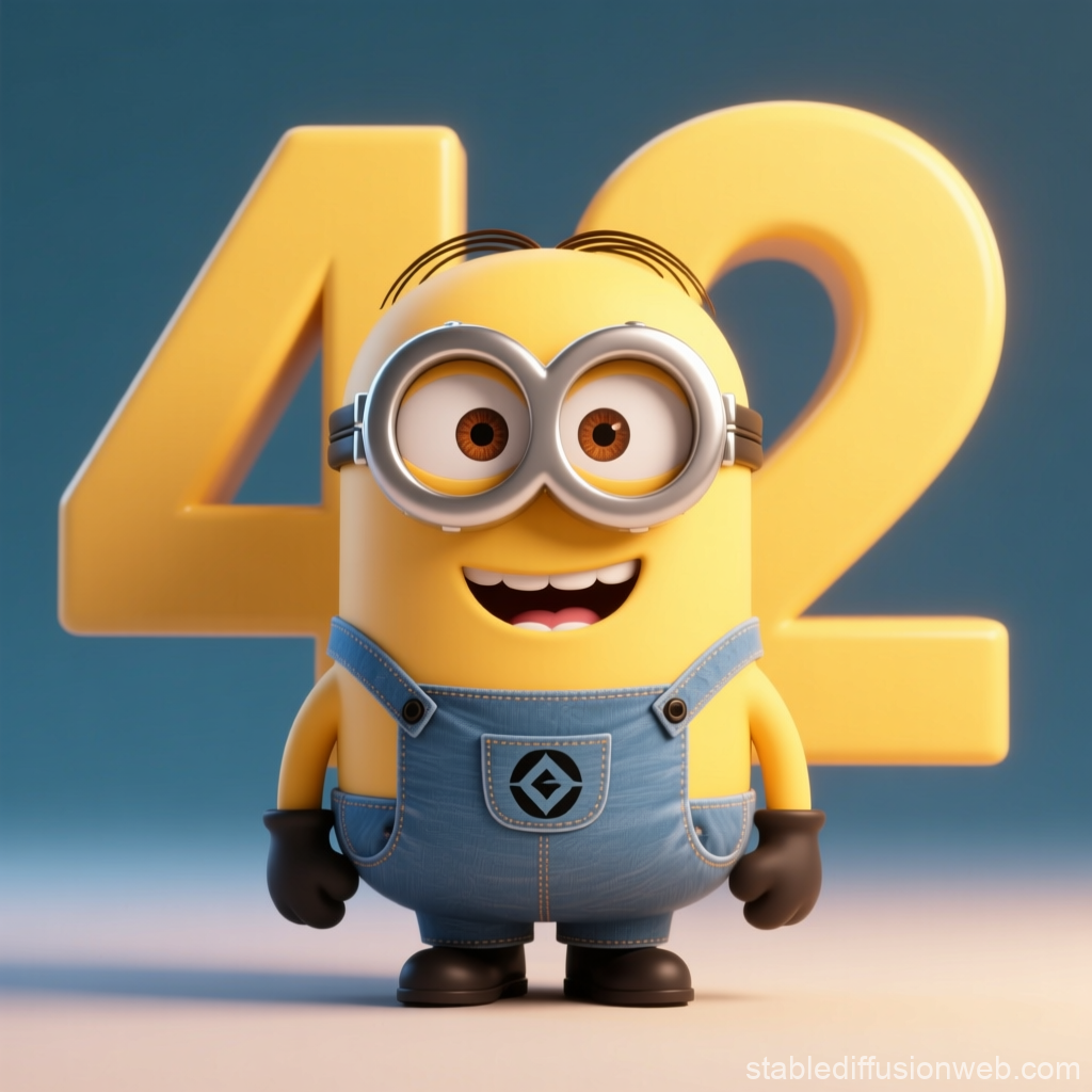 3D Render of a Happy Minion Character with Number 42