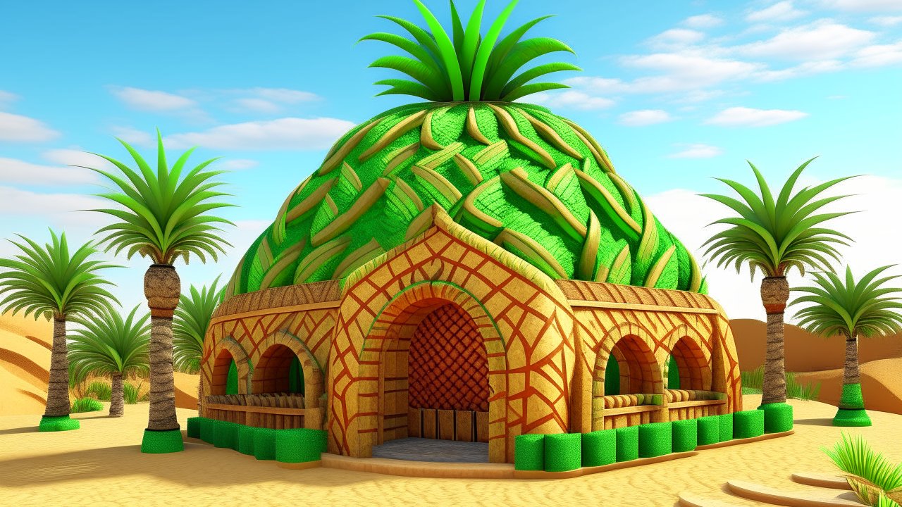 3D Render of a Pineapple-Shaped Desert House