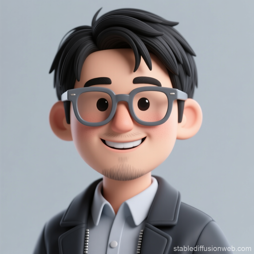 3D Render of a Smiling Young Man with Glasses