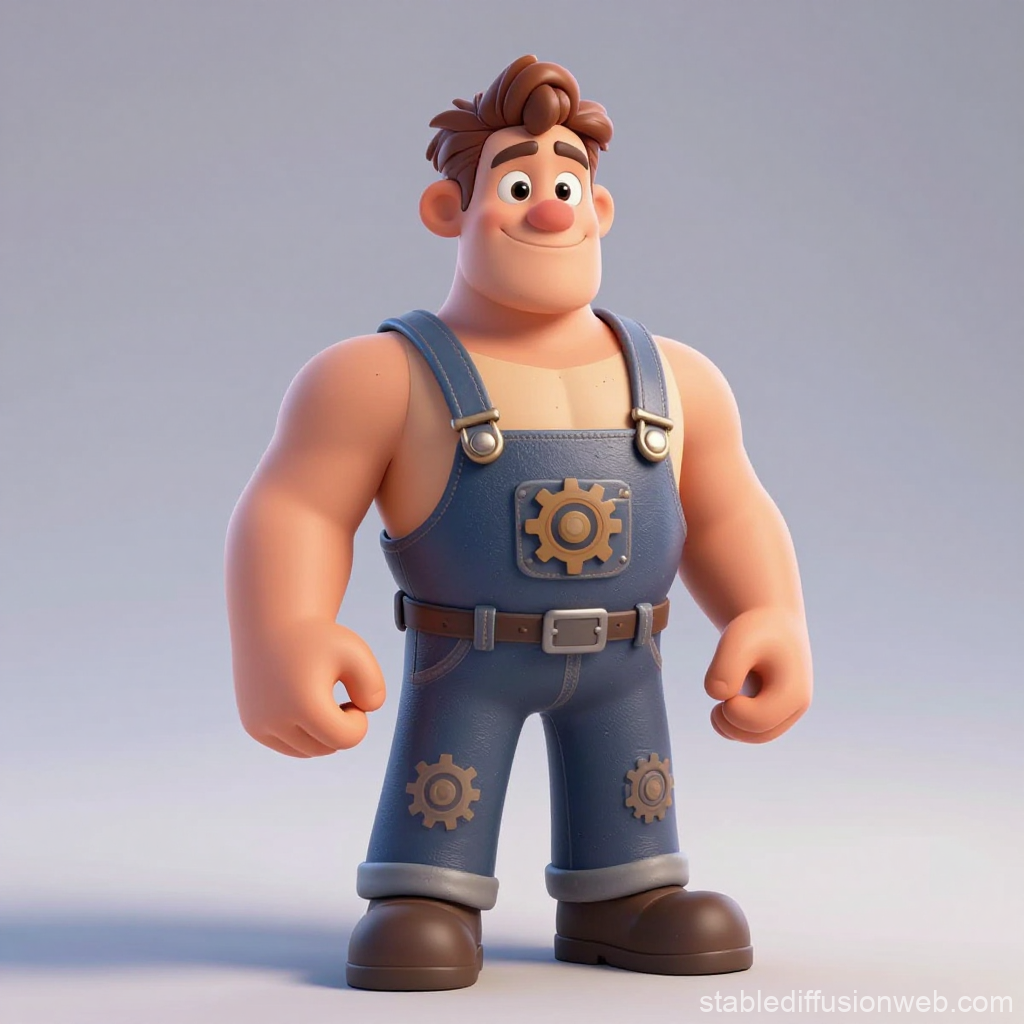 3D Render of a Strong Builder Toy Character