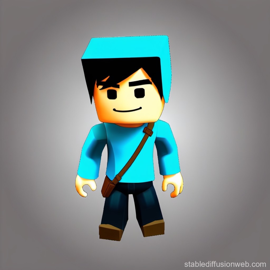 3D Render of a Stylized Blocky Character in Blue Hoodie