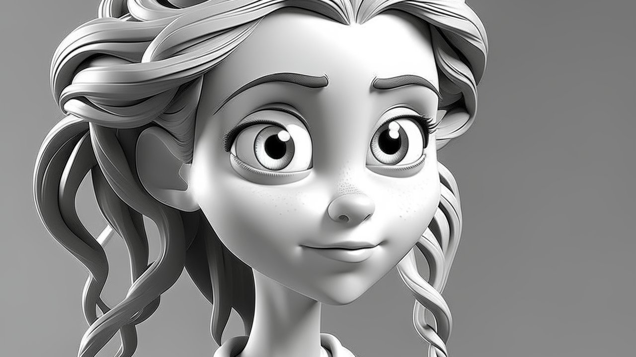 3D Render of a Stylized Female Character with Curly Hair