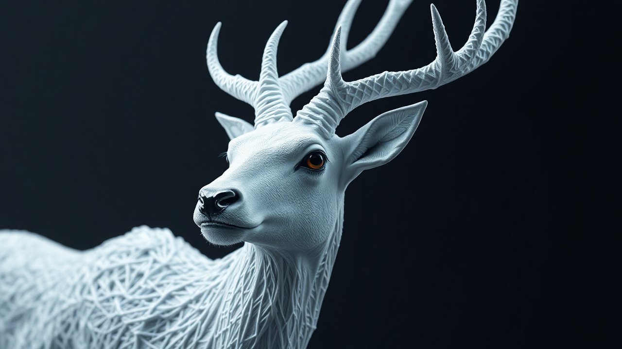 3D Render of a Stylized White Deer with Intricate Antlers