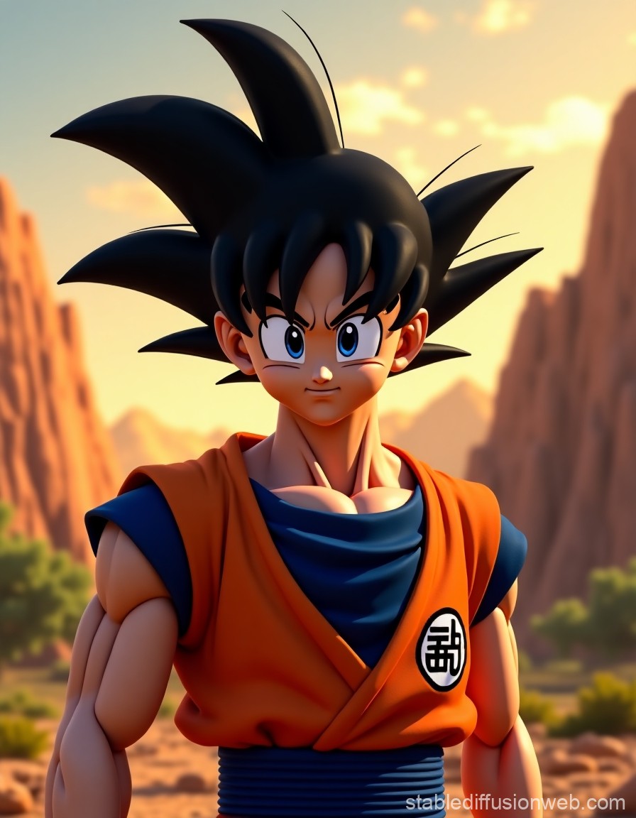 3D Render of Anime Warrior in Desert Landscape