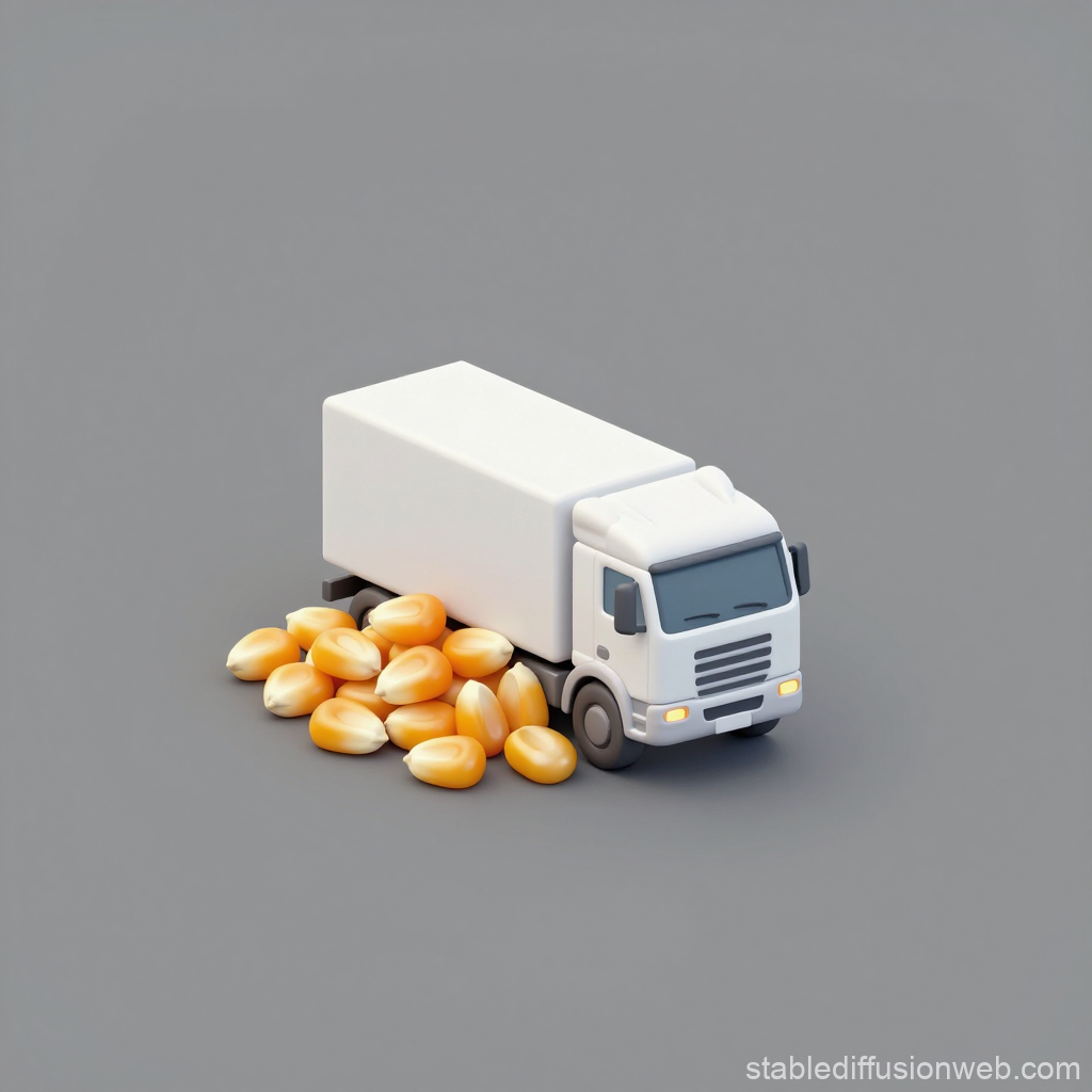 3D Render of Cargo Truck with Corn Kernels