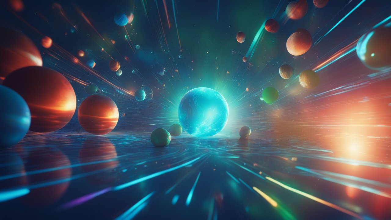 3D Render of Colorful Planets with Light Reflections in Space