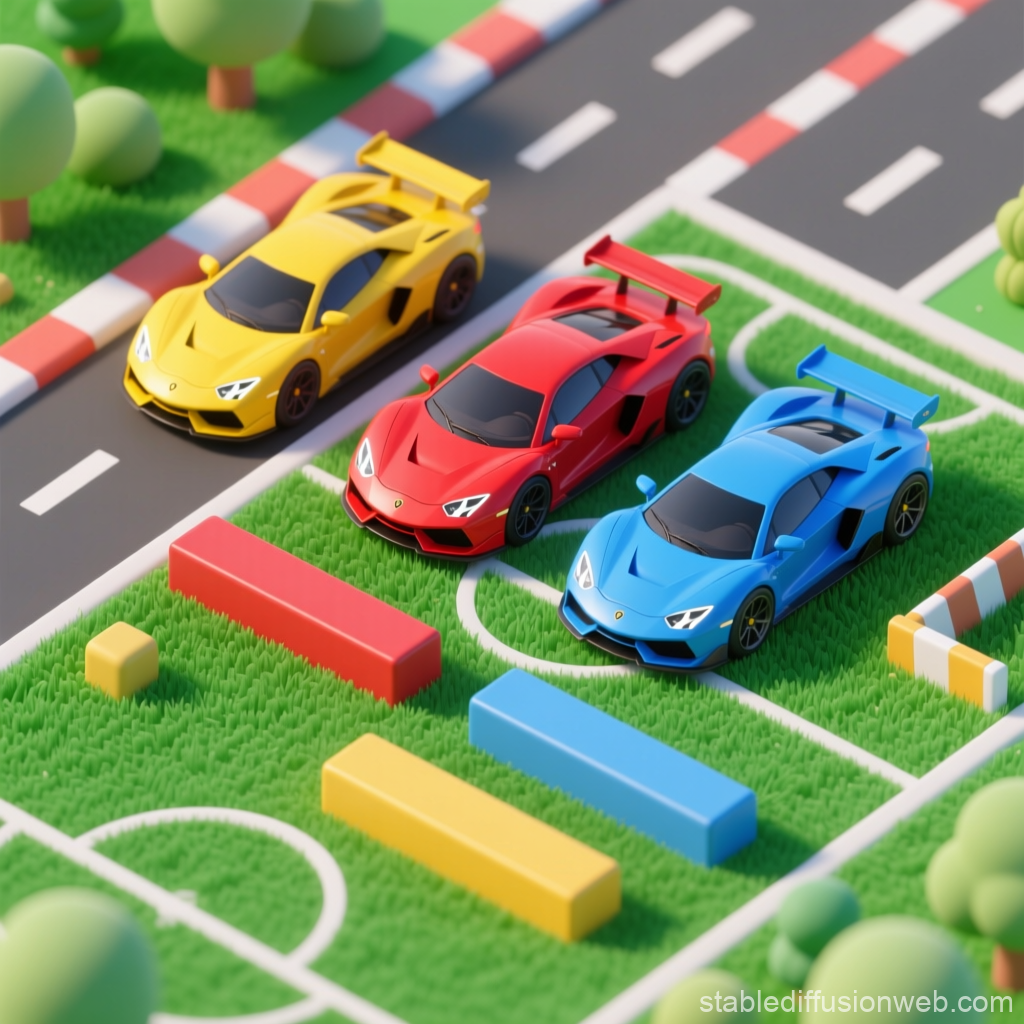 3D Render of Colorful Racing Cars on a Miniature Track