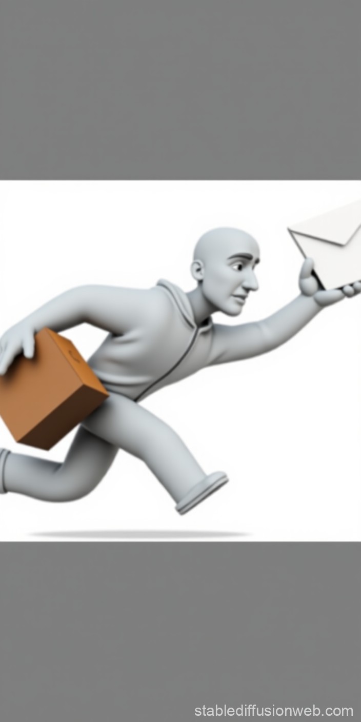 3D Render of Courier Running with Package and Letter