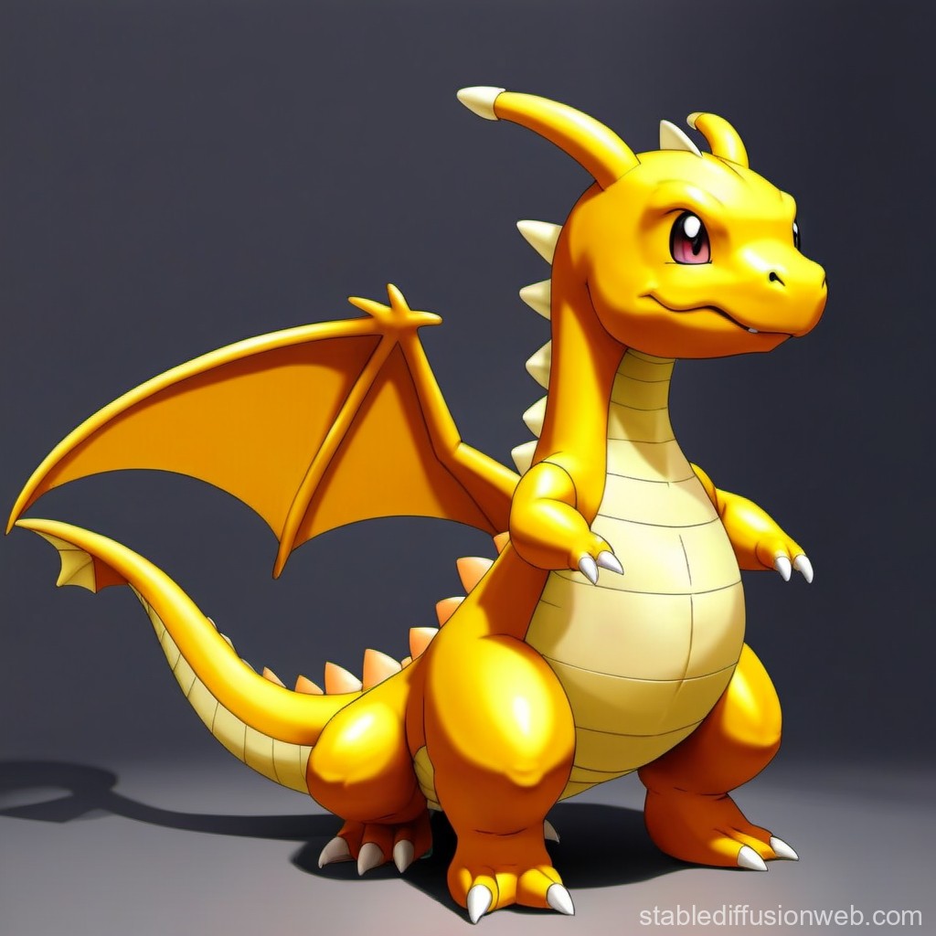 3D Render of Cute Yellow Dragon Character