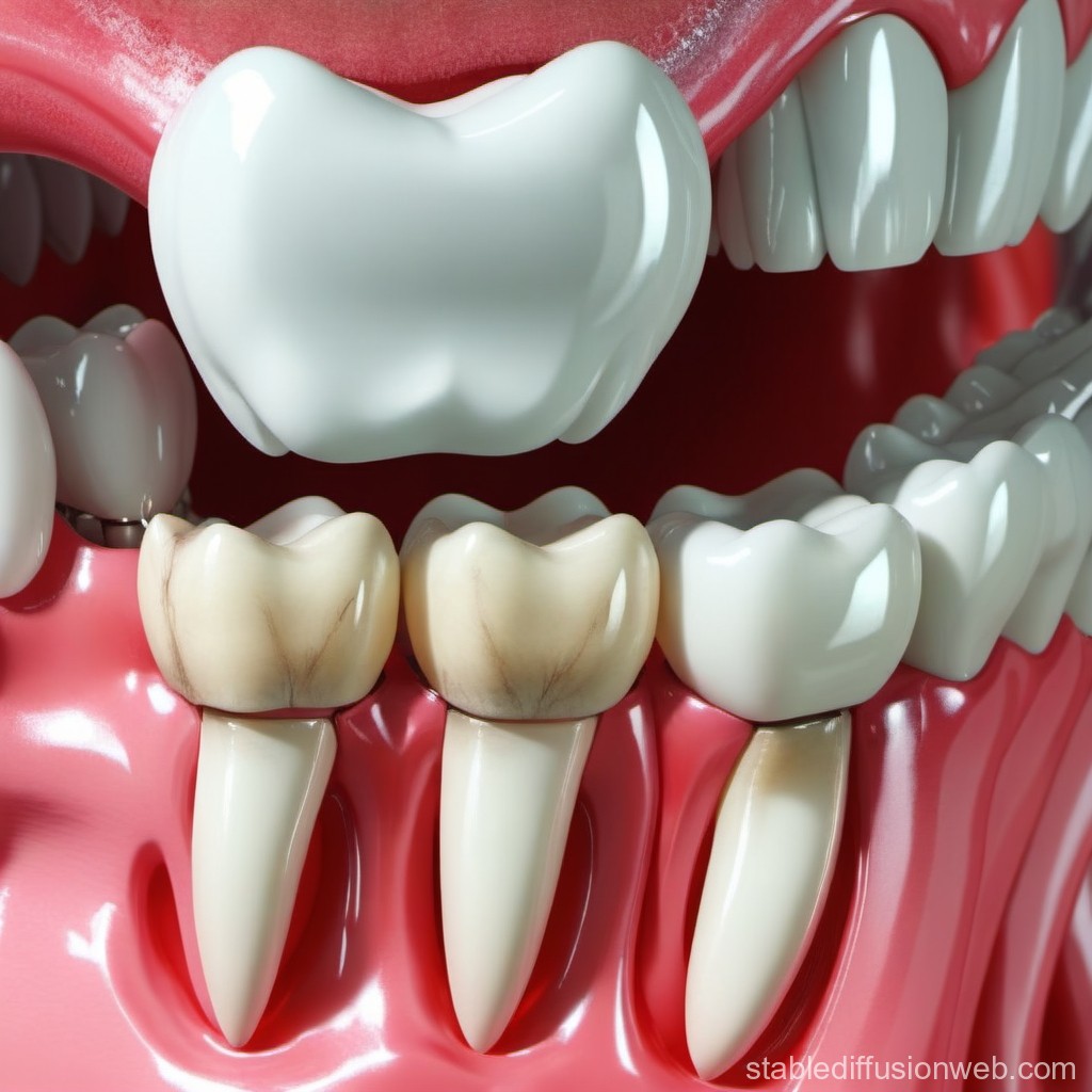 3D Render of Dental Crown Placement on Teeth
